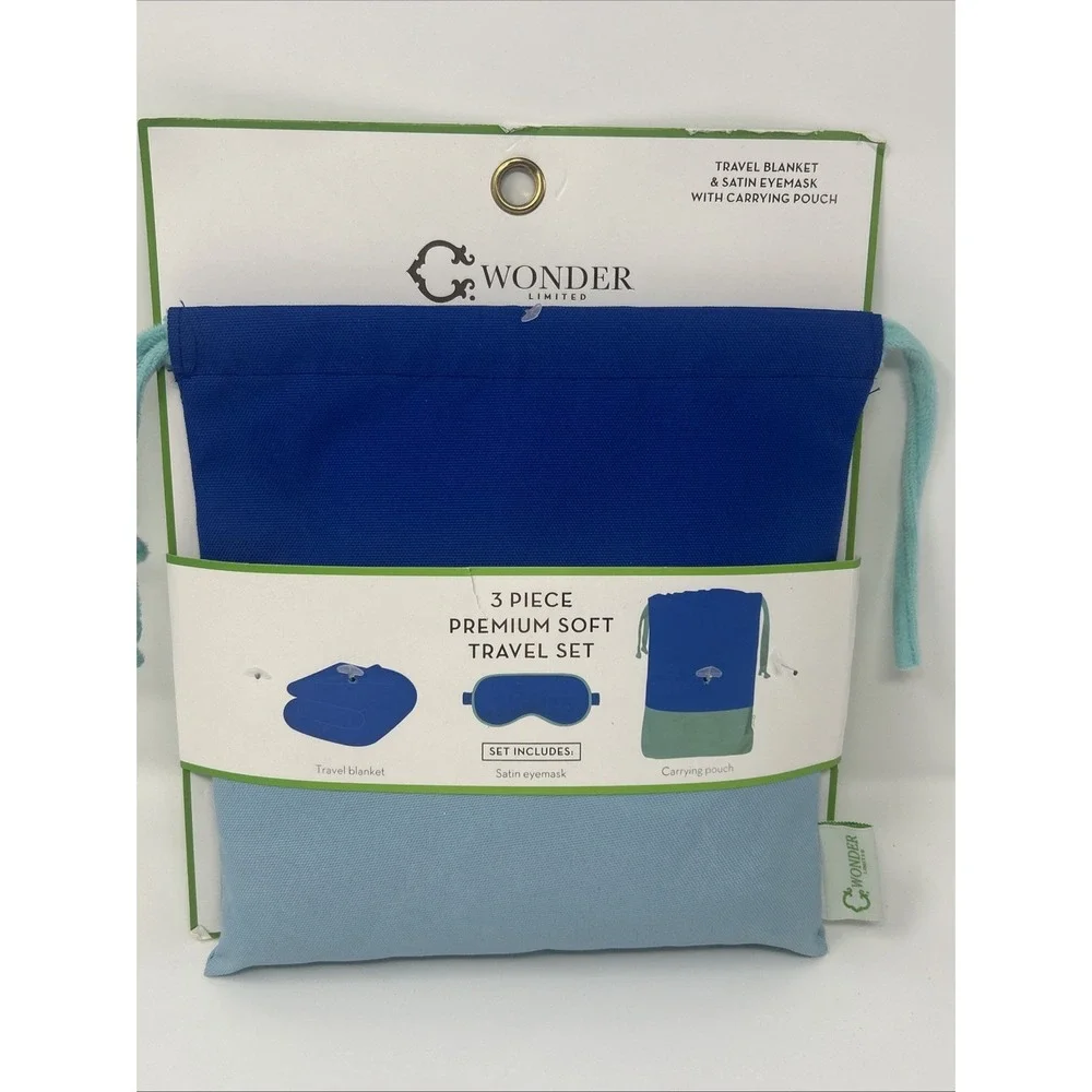 NEW WONDER LIMITED Limited 3 Piece Travel Set Bag Blanket Satin Eye Mask